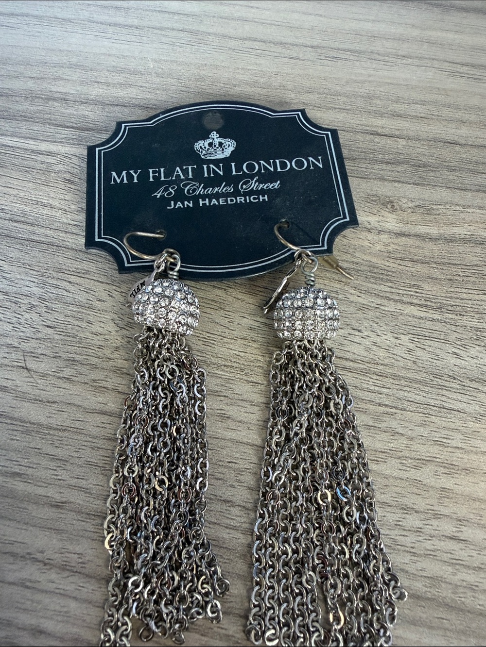 My Flat in London Gold-Tone Crystal Tassel Chain Earrings